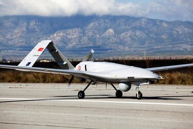 The Bayraktar TB2 drone, pictured at Gecitkale Airport in Famagusta in the self-proclaimed Turkish Republic of Northern Cyprus. AFP