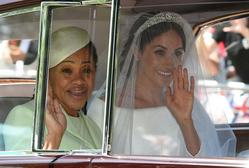 Meghan Markle and her mother, Doria Ragland, arrive for her wedding ceremony to marry Britain's Prince Harry at St George's Chapel, Windsor Castle, in Windsor. Oli Scarff / AFP