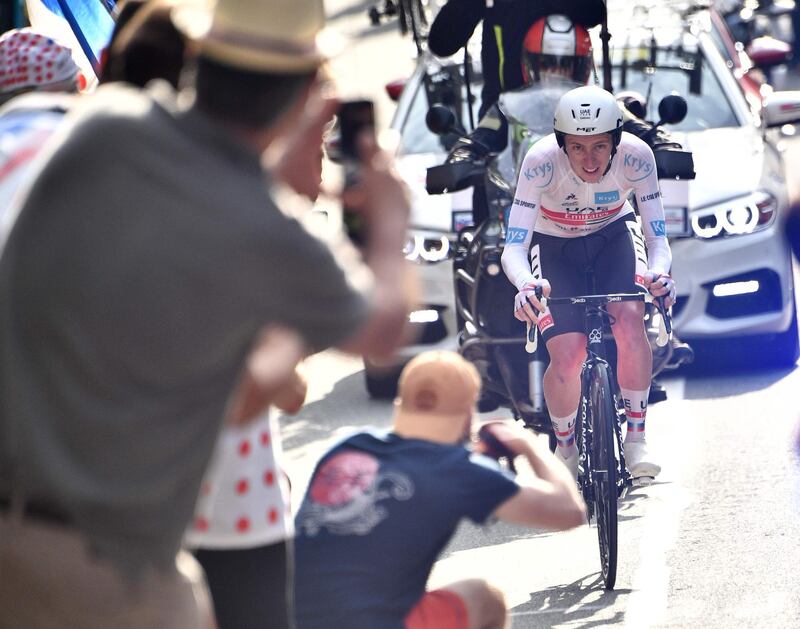 Team UAE Emirates rider Tadej Pogacar on his way to victory. AFP