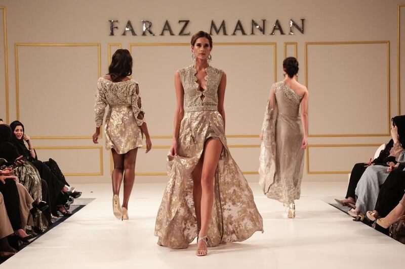 Models presenting Faraz Manan's Imperial collection at the Four Season Resort in Jumeirah Beach, Dubai, in October. Courtesy: Faraz Manan