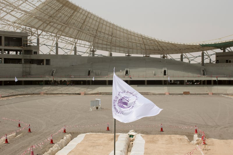 AL AIN, EASTERN REGION OF ABU DHABI, UNITED ARAB EMIRATES - May 08, 2013: An Al Ain Football Club flag at the Hazza Bin Zayed Stadium, which will serve as the new home ground of Al Ain Football Club. .( Ryan Carter / Crown Prince Court - Abu Dhabi ).---