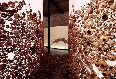 Zahrah Al Ghamdi's 'After Illusion' at the Saudi pavilion, comprising 52,000 leather creations. Misk Art Institute 