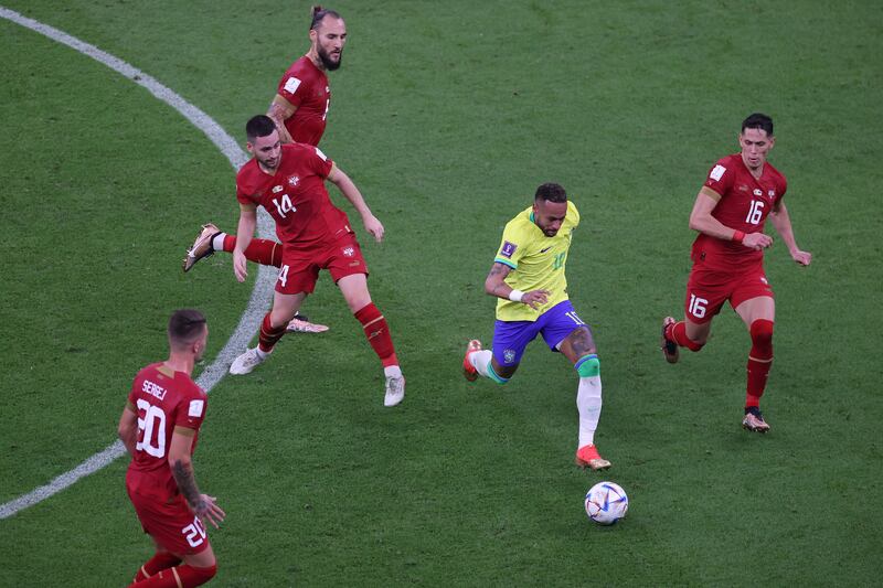 Neymar 8 - Closely followed and fouled wherever he roamed. Hit a 13th minute corner on target. Shot a Vinicius cross wide on 54. Involved in the goal. Still a significant influence on the game. Getty Images