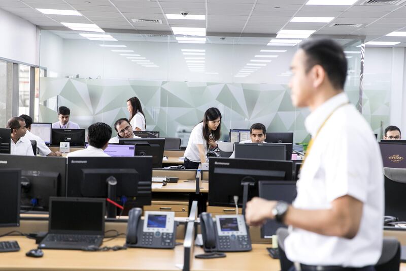 ABU DHABI, UNITED ARAB EMIRATES - OCT 24:

Centralized planning and control offices at Etihad Airways Engineering facilities.

(Photo by Reem Mohammed/The National)

Reporter: MUSTAFA ALRAWI
Section: BZ