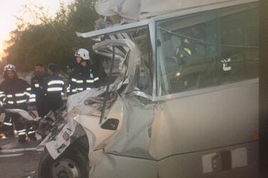 The minibus collided with a lorry on Thursday morning. Courtesy: Abu Dhabi Police