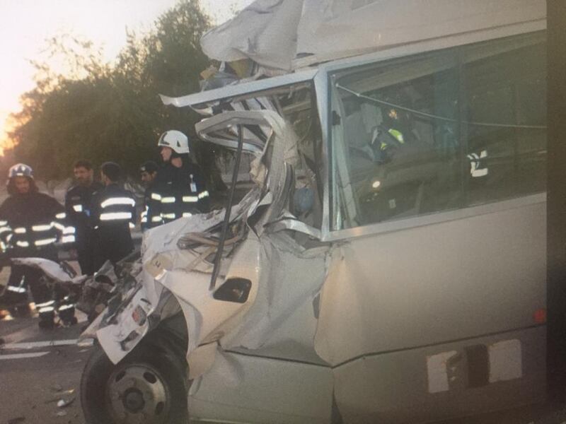 The minibus collided with a lorry on Thursday morning. Courtesy: Abu Dhabi Police