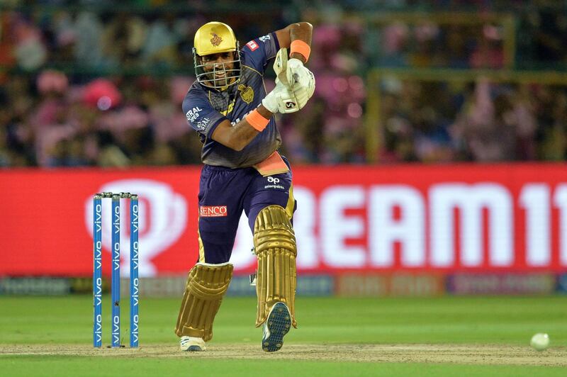 Kolkata Knight Riders cricketer Robin Uthappa plays a shot during the 2019 Indian Premier League (IPL) Twenty20 cricket match between Rajasthan Royals and Kolkata Knight Riders at the Sawai Mansingh Stadium in Jaipur, on April 7, 2019. (Photo by Sajjad HUSSAIN / AFP) / IMAGE RESTRICTED TO EDITORIAL USE - STRICTLY NO COMMERCIAL USE