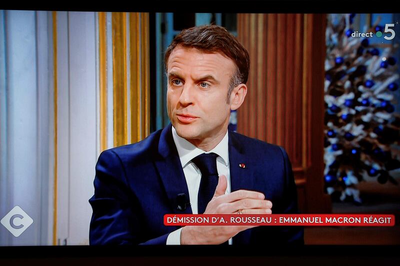 French President Emmanuel Macron during the interview on France 5. AFP
