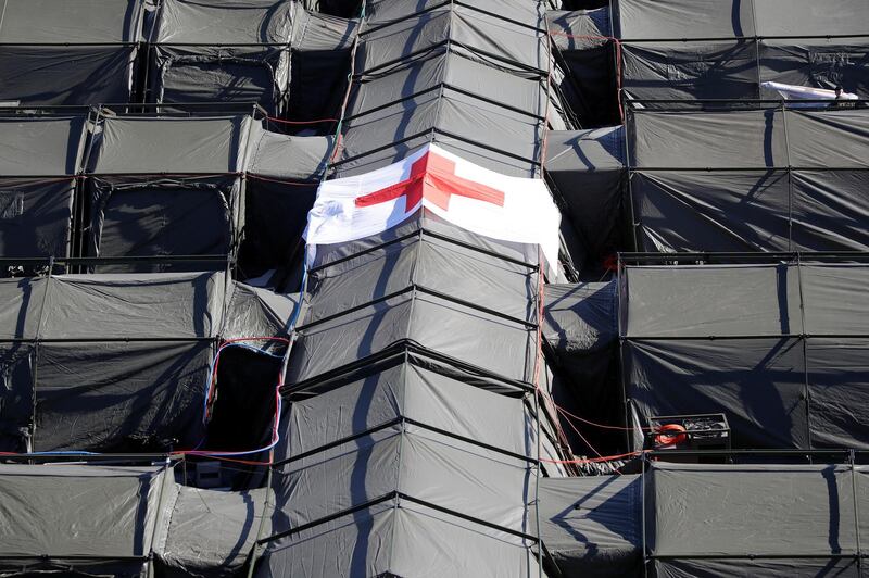 Tents with intensive care units installed by French Army are seen at a miitary field hospital near Mulhouse hospital. Reuters