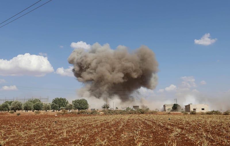 Smoke billows following Syrian government forces' bombardment around the village of al-Muntar on the southern edges of the rebel-held Idlib province. AFP