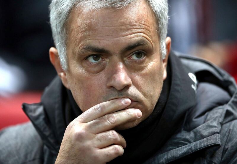 Manchester United manager Jose Mourinho watches play during the English League Cup Quarter Final soccer match between Bristol City and Manchester United at Ashton Gate, Bristol, England, Wednesday, Dec. 20, 2017. Bristol City defeated Manchester United 2-1. (Nick Potts/PA via AP)