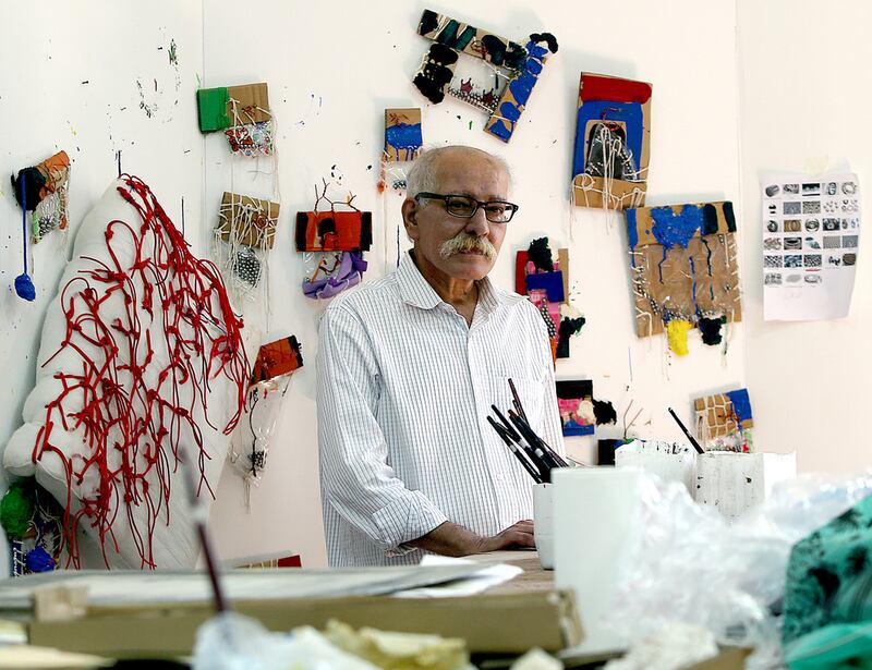 Hassan Sharif at his Al Barsha studio in Dubai. Satish Kumar / The National 