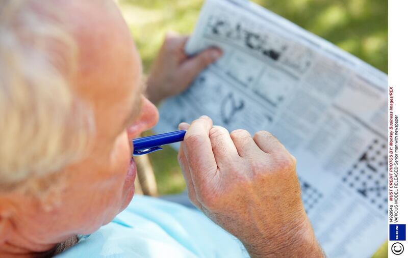 Mandatory Credit: Photo by Monkey Business Images/REX (1492994a)
MODEL RELEASED Senior man with newspaper
VARIOUS

 *** Local Caption ***  hl26mr-sudoku.jpg