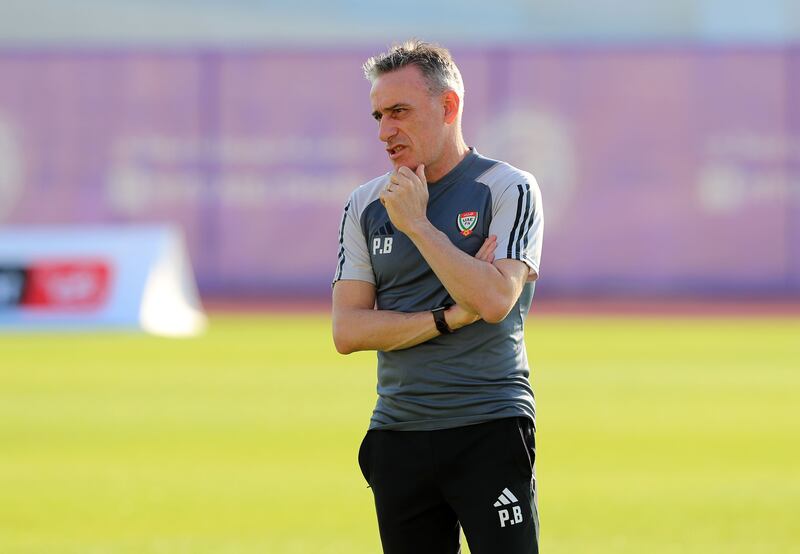 UAE manager Paulo Bento oversees the training session in Abu Dhabi.