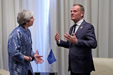 Theresa May and European Council chief Donald Tusk hold their latest round of talks in Sharm El Sheikh. EPA.