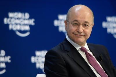 Iraqi President Barham Saleh attends a session at the World Economic Forum (WEF) annual meeting in Davos, on January 22, 2020. (Photo by Fabrice COFFRINI / AFP)