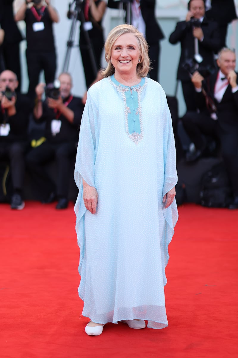 Hillary Clinton wears a blue kaftan. Getty Images 