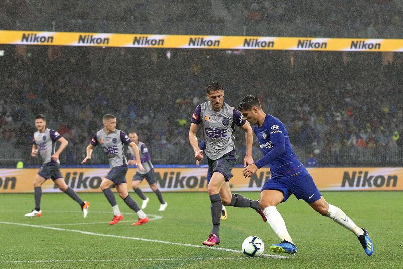 Chelsea forward Alvaro Morata in action against Perth Glory at Optus Stadium. Getty Images
