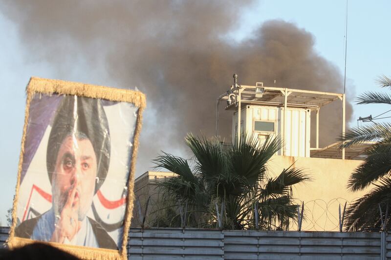 Smoke rises from the Swedish embassy after it was stormed in protest at a planned Quran burning in Stockholm. Reuters