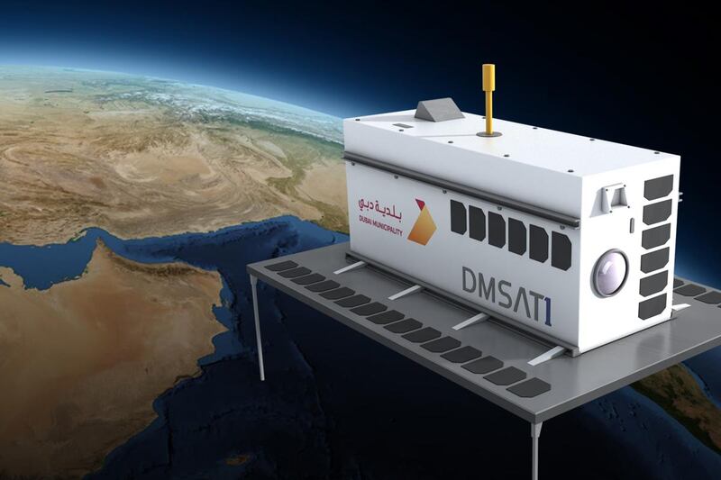 An artist's rendition of the UAE's DMSat-1 nanosatellite. It will be launched into space on Saturday on-board a Russian rocket. Courtesy: Dubai Municipality