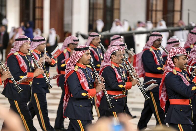A marching band performs for Pope Francis at Sakhir Palace. Khushnum Bhandari / The National