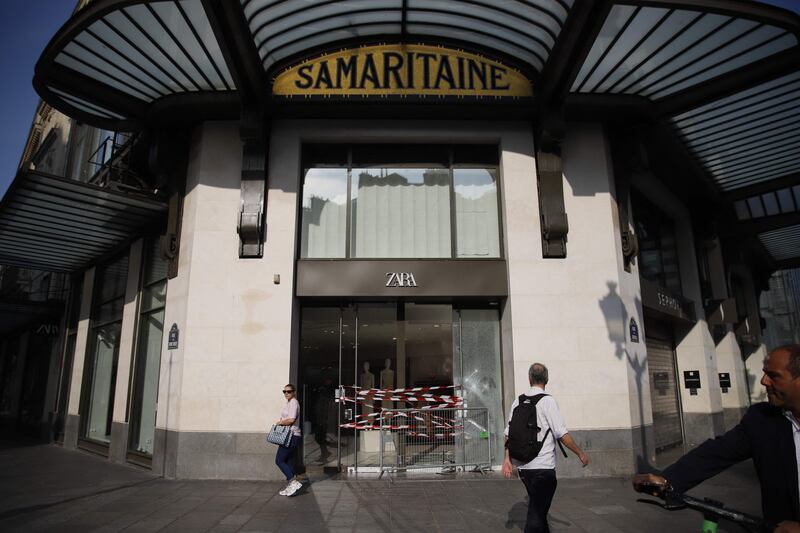 The damaged entrance to The Samaritaine department store in Paris. AFP