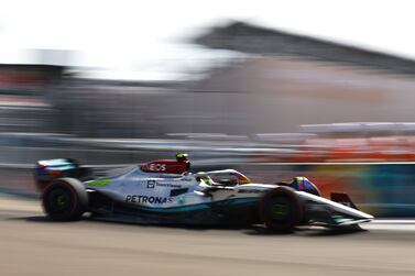 MIAMI, FLORIDA - MAY 07: Lewis Hamilton of Great Britain driving the (44) Mercedes AMG Petronas F1 Team W13 on track during qualifying ahead of the F1 Grand Prix of Miami at the Miami International Autodrome on May 07, 2022 in Miami, Florida.    Jared C.  Tilton / Getty Images / AFP
