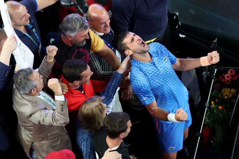 Novak Djokovic of Serbia celebrates his win. Getty