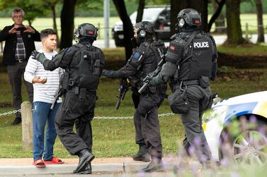 Armed Offenders Squad push back members of the public following the Christchurch shooting at the Masjid Al Noor on Deans Avenue, New Zealand, March 15, 2019. EPA