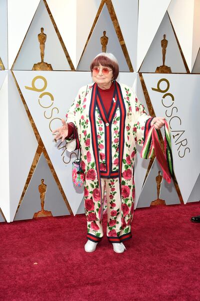 Director, writer, editor and producer Agnès Varda arrives for the 90th Annual Academy Awards on March 4, 2018, in Hollywood, California. (Photo by VALERIE MACON / AFP)
