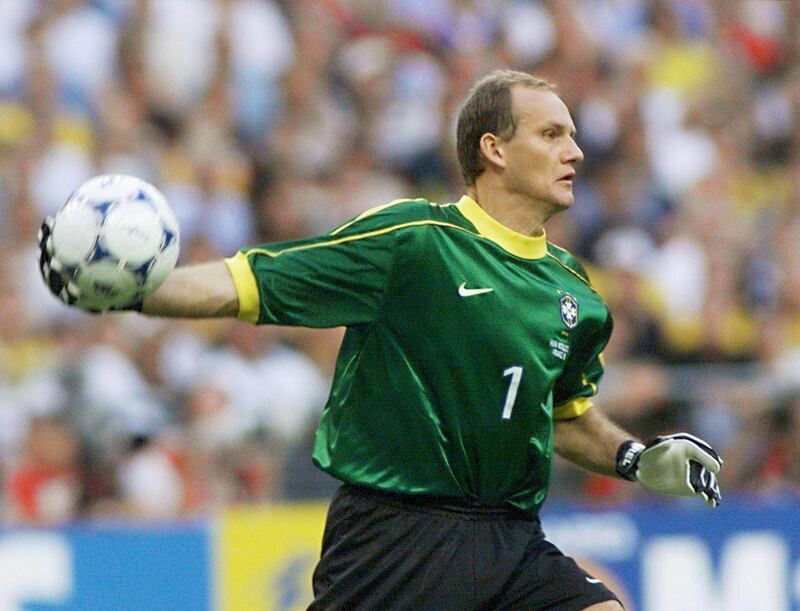 Brazilian goalkeeper Taffarel in action 12 July at the Stade de France in Saint-Denis during their World Cup final match against Brazil. France defeated Brazil 3-0 and won the FIFA Trophy. (ELECTRONIC IMAGE) AFP PHOTO PEDRO UGARTE (Photo by Pedro UGARTE / AFP)