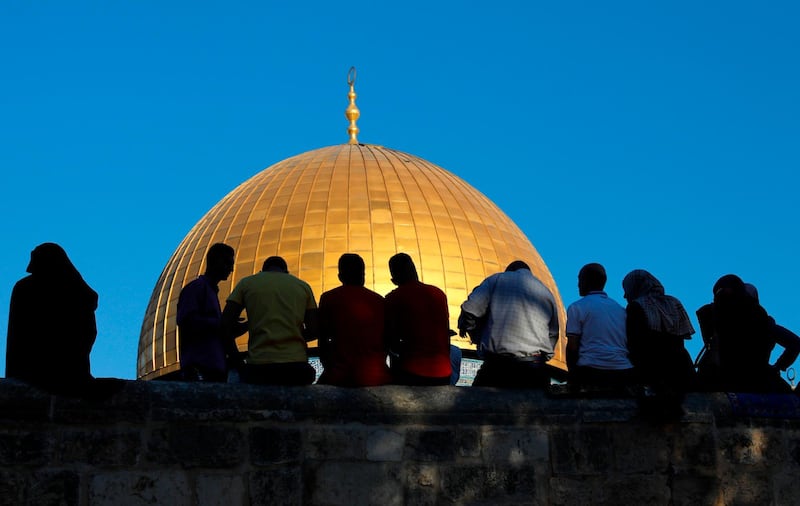 Palestinian Muslim worshippers gather at the Al Aqsa Mosque compound in Jerusalem's old city. AFP