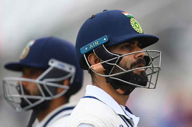 India batsman Virat Kohli and Ajinkya Rahane wait to go out to bat on Day 3 of the ICC World Test Championship final against New Zealand at the Ageas Bowl in Southampton, England, on Sunday, June 20. Getty