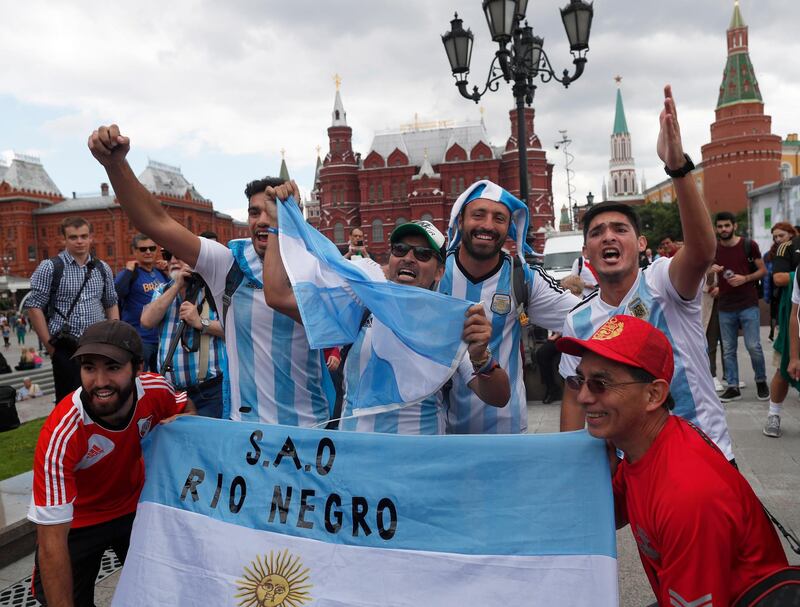 Argentina supporters in their element at Red Square in Moscow. They will hope Lionel Messi can bring home the cup. EPA