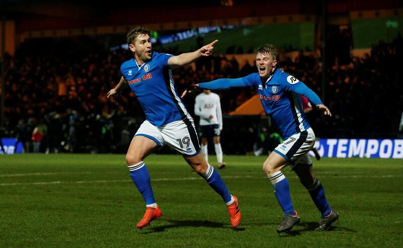 Soccer Football - FA Cup Fifth Round - Rochdale vs Tottenham Hotspur - The Crown Oil Arena, Rochdale, Britain - February 18, 2018   Rochdale's Steven Davies celebrates scoring their second goal         REUTERS/Andrew Yates