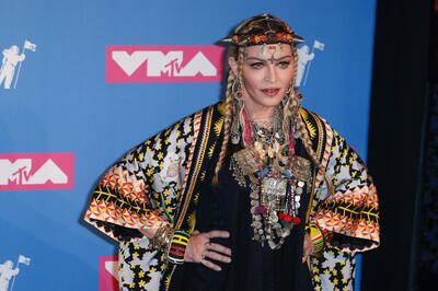 epa06961507 US singer-songwriter Madonna poses in the press room at the 2018 MTV Video Music Awards at Radio City Music Hall in New York, New York, USA, 20 August 2018.  EPA/JASON SZENES