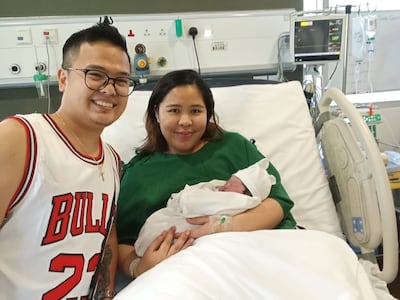 Mark Laurent and Joyvi Ecalnar welcomed baby Jaeyoona on Wednesday morning. Photo: Aster Hospital Mankhool
