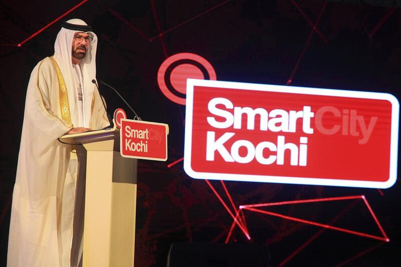 Mohammad Al Gergawi, the UAE’s Minister Of Cabinet Affairs and the chairman of Dubai Holding, during the launch of SmartCity Kochi in Kerala. Subhash Sharma for The National