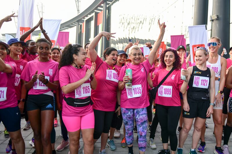 Women at the start line for the 10km run. 