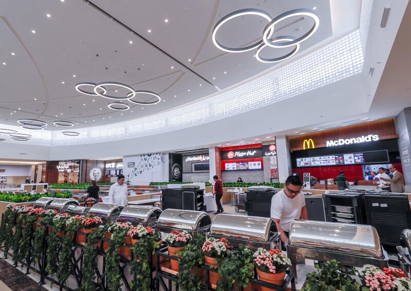 Abu Dhabi, April 24, 2019.Majid Al Futtaim is set to welcome visitors to My City Centre Masdar, its first ever lifestyle                       destination in the capital, on April 24.  The opening of the mall will be the company’s 25th shopping mall operating in the region. --  Food court of the mall.
Victor Besa/The National 
Section: WK
Reporter:  Sophie Prideaux