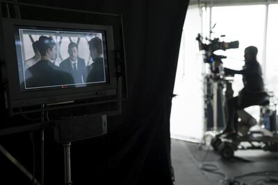On the set of Hugo Boss's TV campaign with Chris Hemsworth. Courtesy Huso Boss