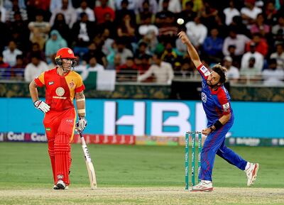 Dubai, March 18, 2018: Shahid Afridi of Karachi Kings in action against Islamabad United during the PSL match at the Dubai International  Stadium in Dubai. Satish Kumar for the National/ Story by Paul Radley