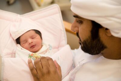 Baby Mathayel with her father, Omar Al Menhali, was born on Eid Al Adha.