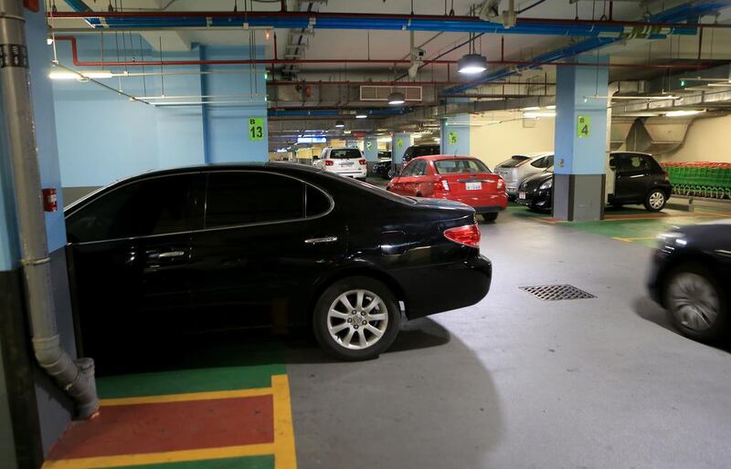 A parked car blocked other vehicles in an Al Mushrif parking area in Abu Dhabi. Ravindranath K / The National