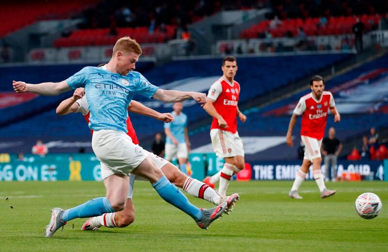 Kevin De Bruyne - 7: Unusually quiet first half when he was closely watched by Arsenal. Lovely ball to set up chance for Sterling just after the break when he came much more into the game. Found the side-netting with 25-yard free-kick. AFP