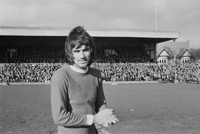 Manchester United player George Best during a match against Northampton Town, UK, 7th February 1970.  (Photo by Joe Bangay/Daily Express/Getty Images)