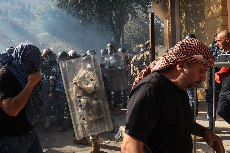 Lebanese security forces fire tear gas at protesters. AFP