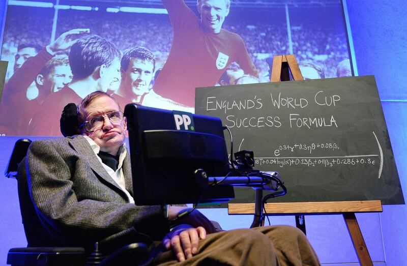 British theocratical physicist and cosmologist, professor Stephen Hawking speaks to the press during the unveiling of his scientific formula for how England can win the 2014 World Cup. Andy Rain / EPA

