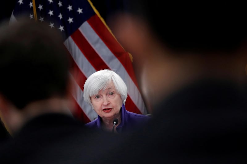 FILE PHOTO: U.S. outgoing Federal Reserve Chair Janet Yellen holds a news conference after a two-day Federal Open Market Committee (FOMC) meeting in Washington, U.S. December 13, 2017.  REUTERS/Jonathan Ernst/File Photo