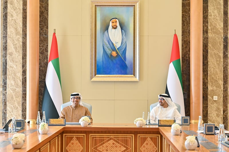 Sheikh Mansour bin Zayed and Sheikh Abdullah bin Zayed chair the National Competitiveness Council. New figures show 50,000 Emiratis now work in the UAE's private sector - a rise of more than 28,000 in one year. Photo: UAE Government Media Office